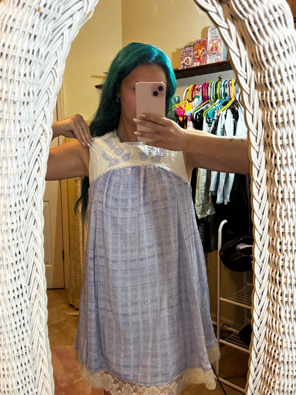 Free People Lavender and White Sleeveless Embroidered Sundress